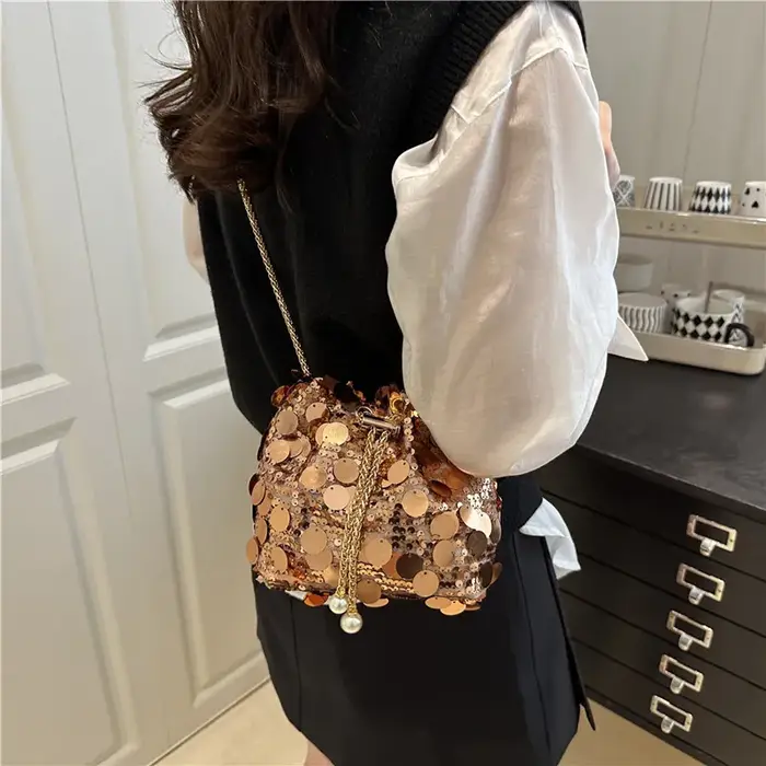 Chaîne à paillettes femmes Portable seau sacs à bandoulière rétro dames dîner pochette sac à main Design de luxe femme