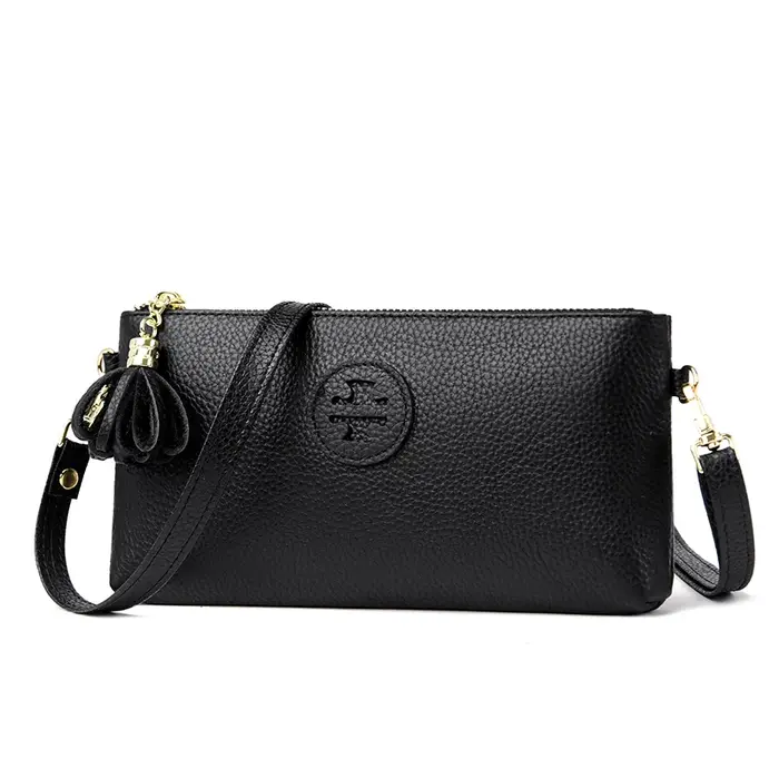 Sac pour femmes en cuir véritable, sac à bandoulière à pompon à la mode, petit sac à main carré poly