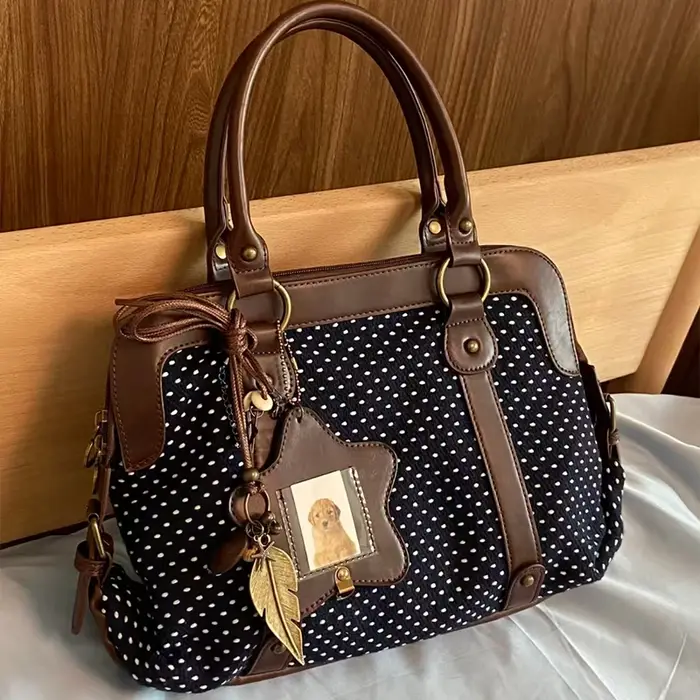 Sac fourre-tout vintage à pois pour femme