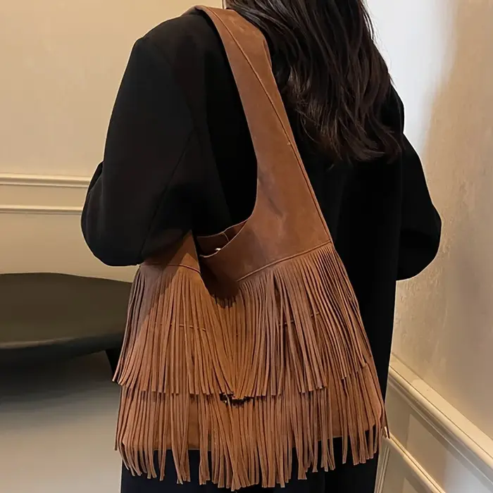 Sac fourre-tout à franges pour femme Perfect Lily avec fermeture et détails festonnés
