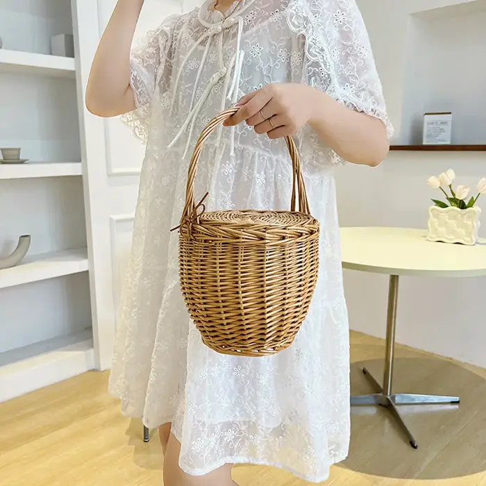 Meet You Trend Sac en rotin tissé à la main bohème été panier en osier sac