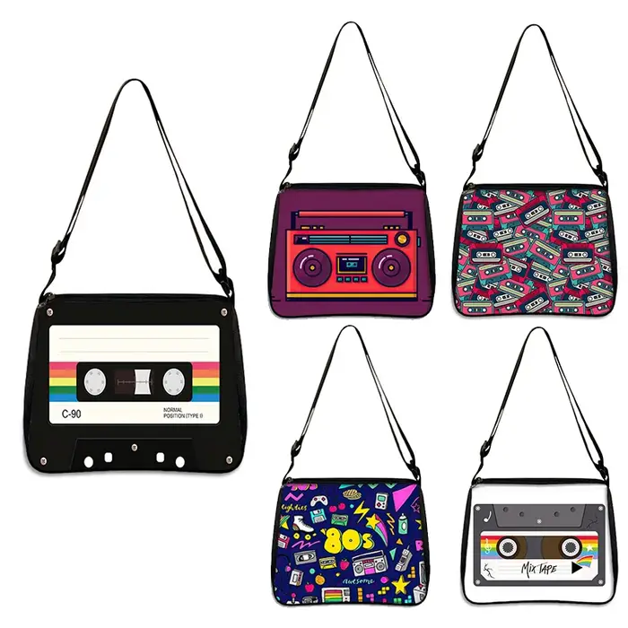 Sac à Main à Bandoulière avec Impression de Magnétophone