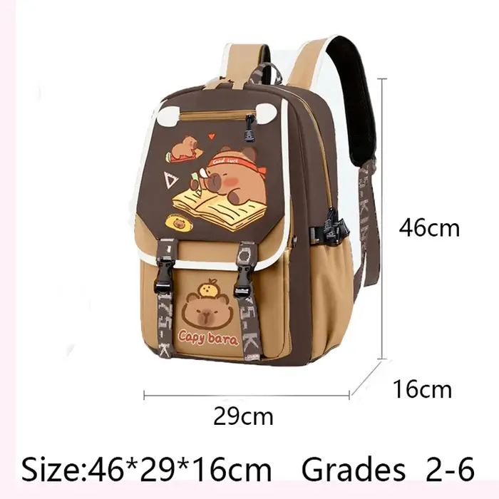 Kawaii Capybara élégant kaki enfant sac à dos sac d'école sac à dos décontracté adolescents garçon fille sac à bandoulière enfants cartable sac à dos 
