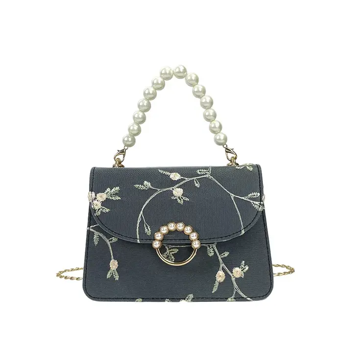 Sac à main en perles à la mode pour femmes, sac à bandoulière simple avec chaîne en dentelle élégant