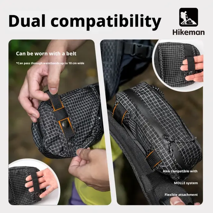 Sac banane Hikeman léger et imperméable pour la randonnée en extérieur avec système MOLLE, sac de poitrine respirant pour le cyclisme, la course à pied et les activités tactiques