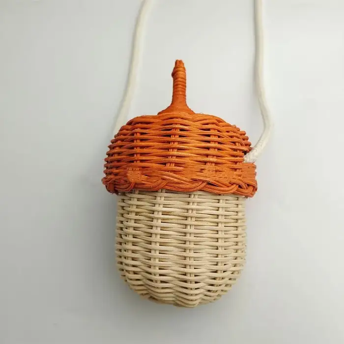 Sac à main à bandoulière en forme de pomme de pin tissé à la main, Mini sac Vintage en rotin, sac à bandoulière en rotin pour enfants