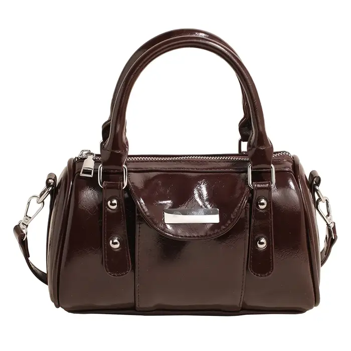 Mini sacs à poignée supérieure pour femmes huile brillante en cuir PU couleur Pure épaule