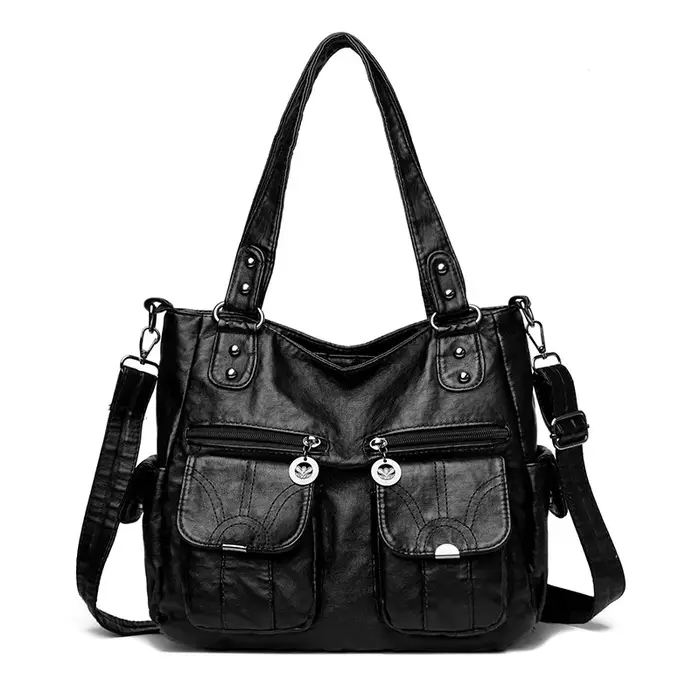 Sac fourre-tout à bandoulière en cuir lavé grande capacité pour femme