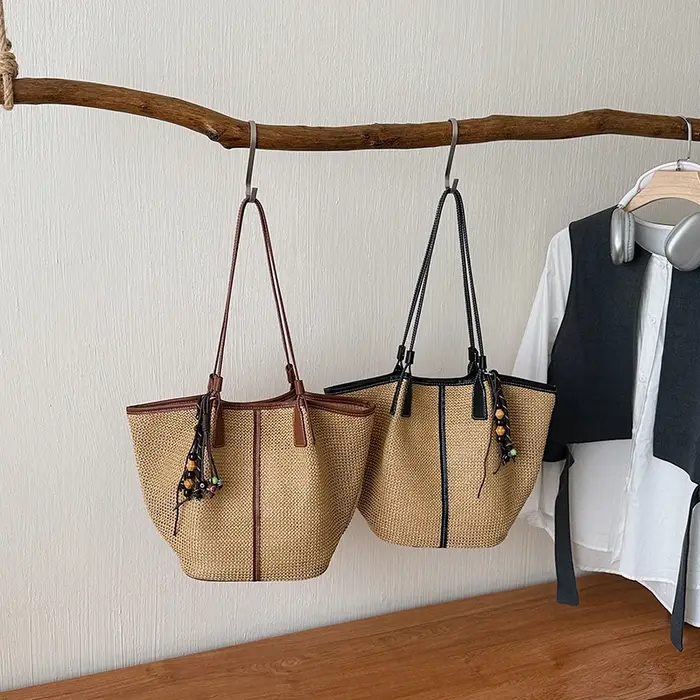 Sac fourre-tout en cuir tressé grande capacité pour femme