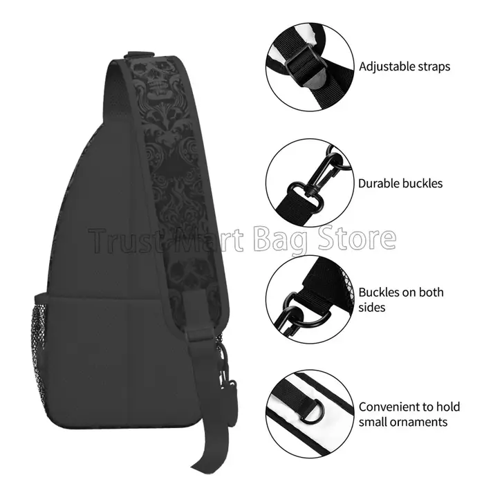 Vintage noir gothique crâne damassé sac à bandoulière sac