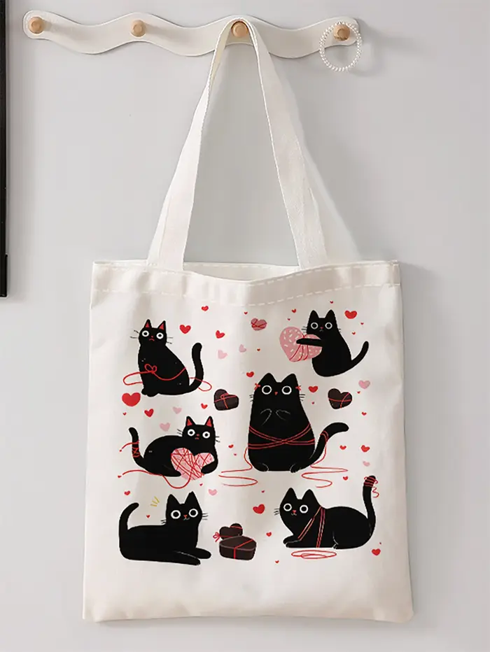Sac à main décontracté imprimé motif chat noir