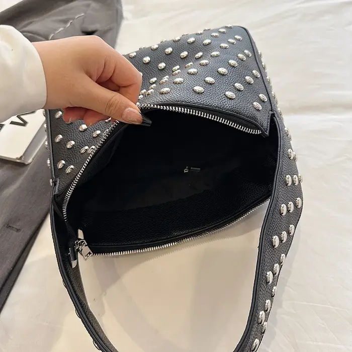 RiSALE-Sac à Main à Bandoulière de Style Punk Noir