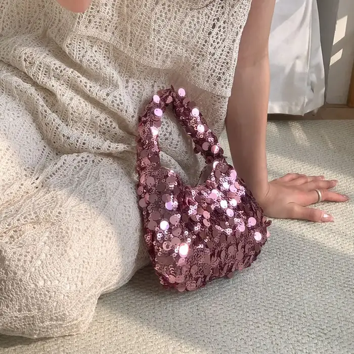 Sac à main à paillettes argentées pour téléphone portable