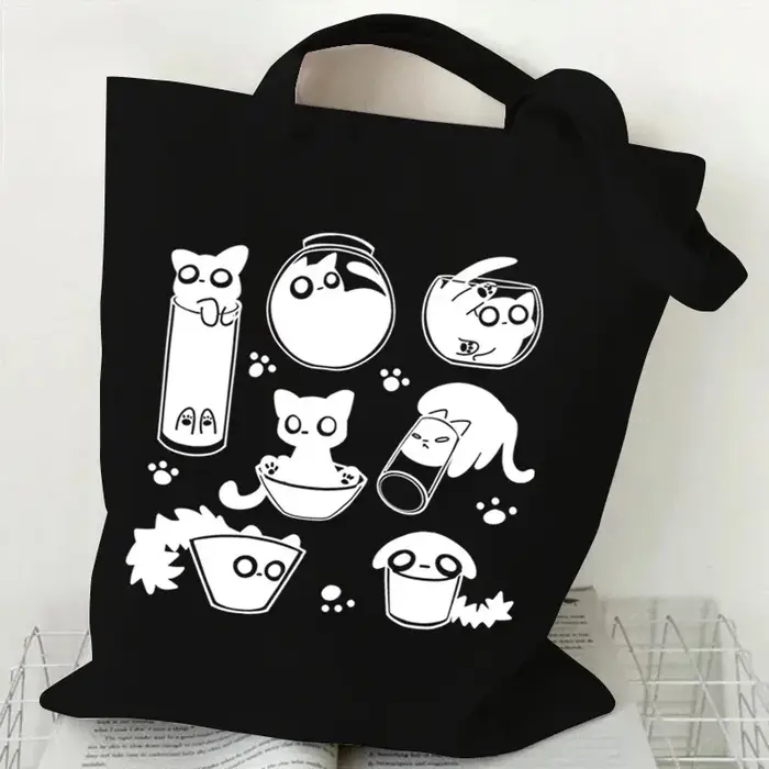 Sac fourre-tout en toile imprimé chat