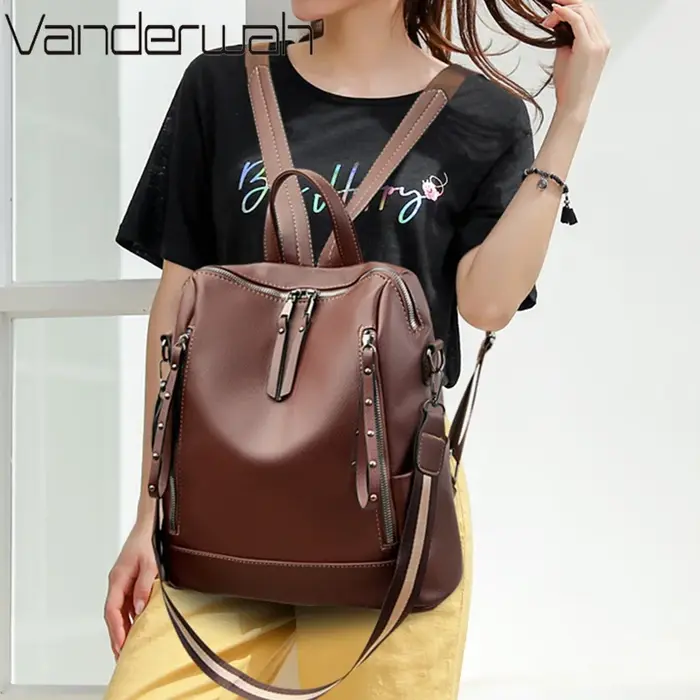 Sac à Dos de marque de luxe en cuir souple, étanche, Style Preppy, Sac multifonction pour jeunes étudiants