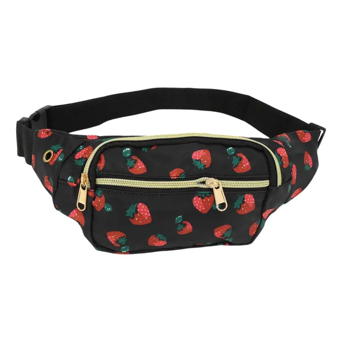 X Autohaux Sac banane motif fraise noir rouge 1 pièce