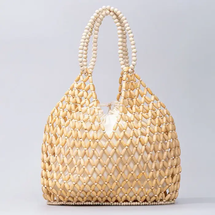 Sac à main tissé à la main avec perles pour femmes, sac à bandoulière exquis en perles de bois ajour