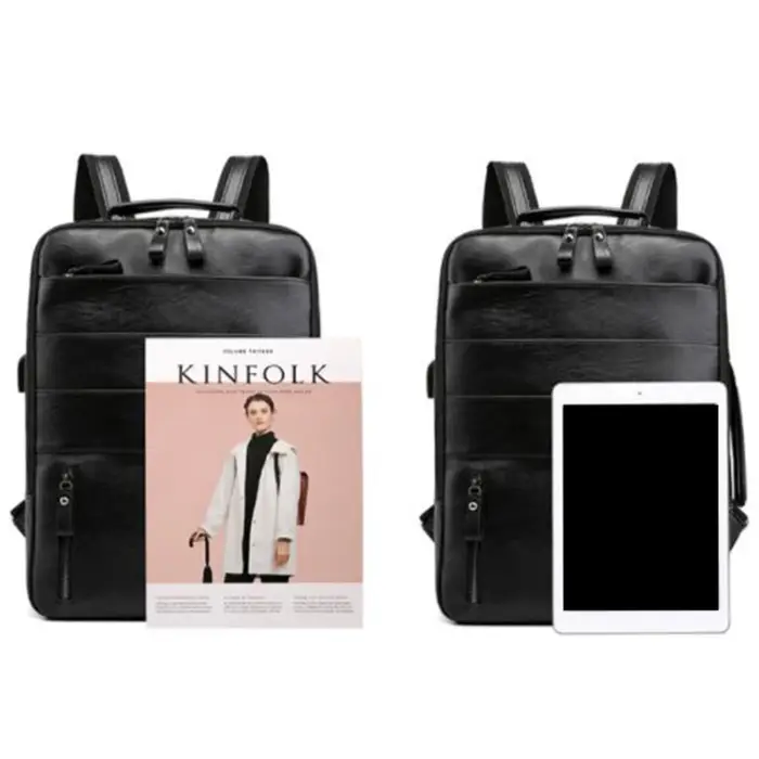 Sacs à dos d'affaires pour hommes étanche en cuir PU pochette d'ordinateur grande capacité USB charge sac à dos mâle mode voyage sac à dos sac