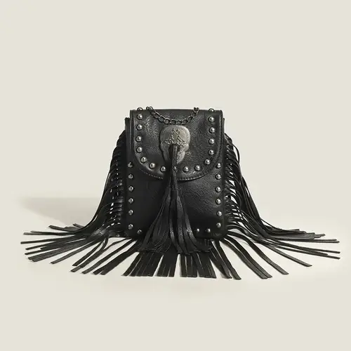 Boho marron Rivet frange petit sac pour femmes sacs à main Hippie gitane bohème gland sacs Vintage d