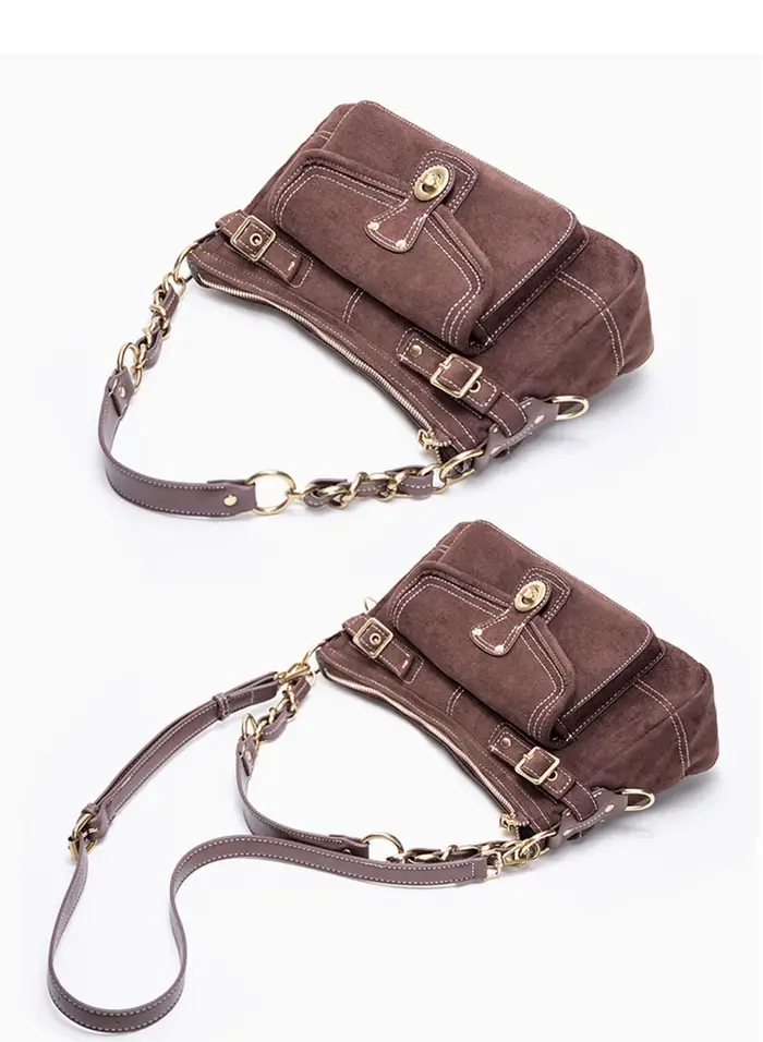 Sac à bandoulière vintage en suède pour femme, sac décontracté pour trajets quotidiens, sac coussin,
