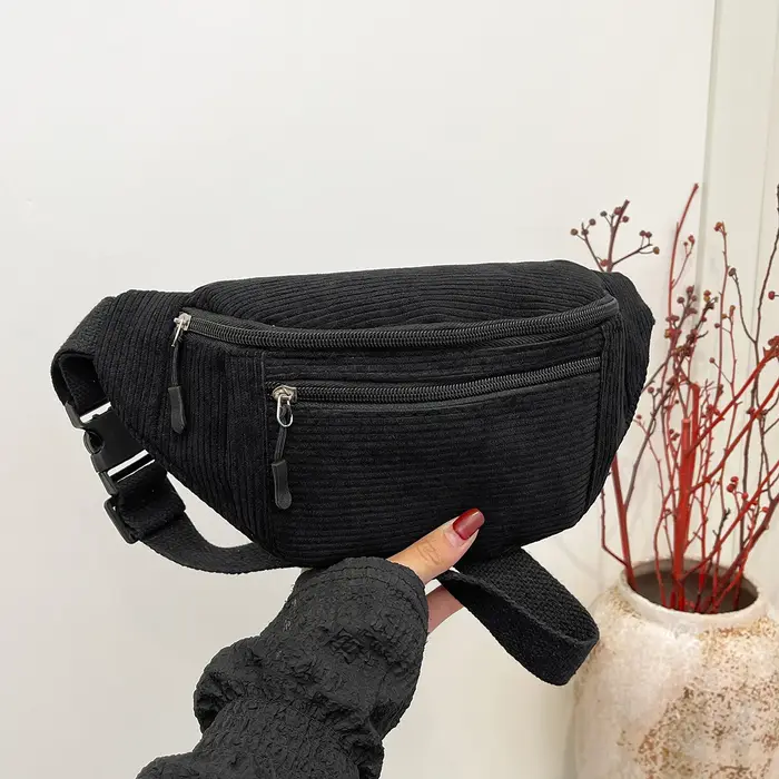Femmes taille sac velours côtelé étudiant épaule sac à main bandoulière poitrine