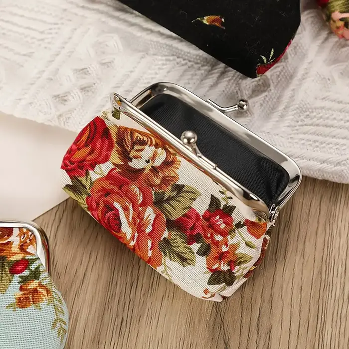 Mini porte-monnaie floral avec clip à bouche en fer