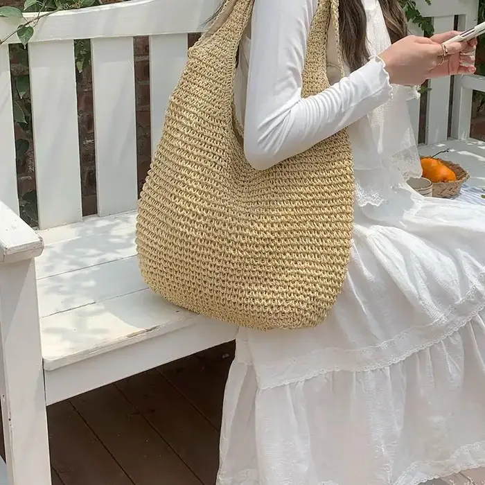 Sac à bandoulière en paille tressée pour femmes