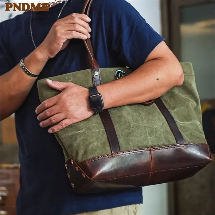 PNDcloser-Sac fourre-tout en cuir véritable pour hommes et femmes