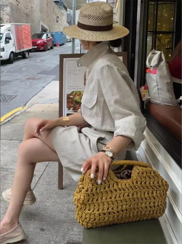 Sac bandoulière de luxe en paille tressée