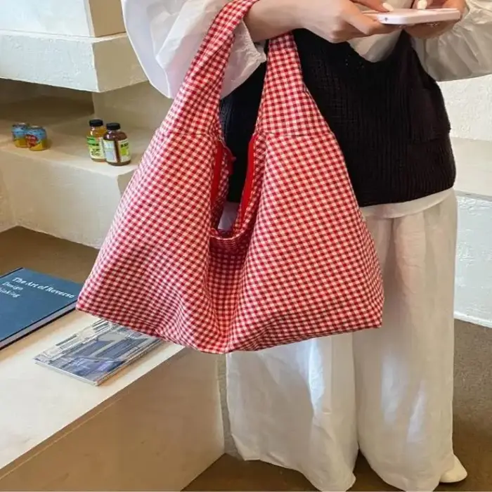 Sac fourre-tout en toile jaune à carreaux