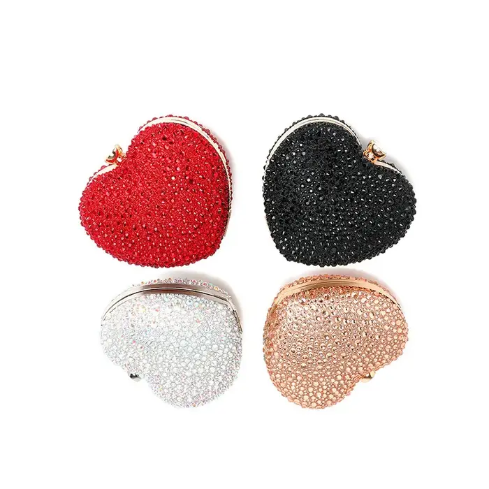 Luxe diamant incrusté coeur forme cristal pochette sac à main pierres soirée de mariage sac à bandoulière poignée