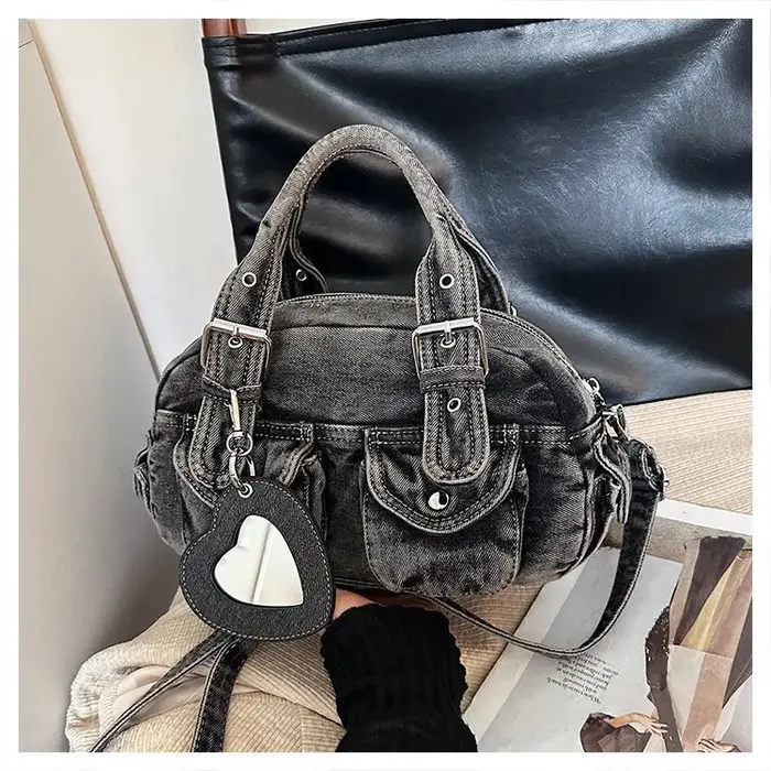 Sac bandoulière en jean délavé rétro pour femme