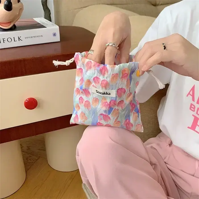Pochette de maquillage à cordon pour femmes et filles