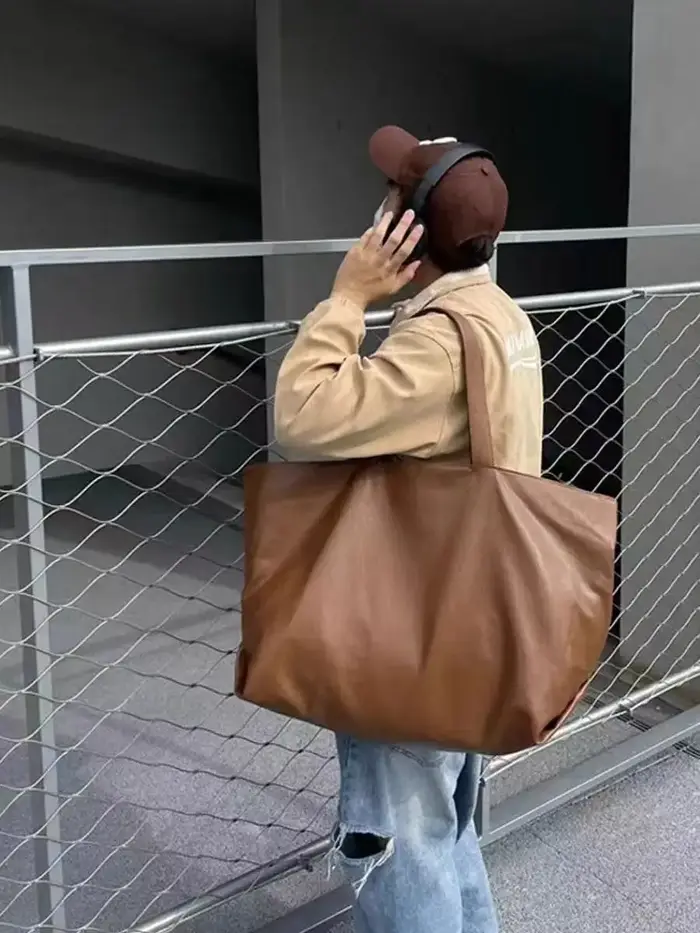 Sac fourre-tout décontracté en cuir souple grande capacité pour hommes et femmes