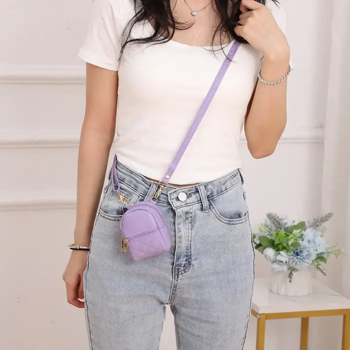 Nouveau Mini porte-monnaie en cuir PU couleur unie sac à bandoulière Portable léger sac de maquillage casque