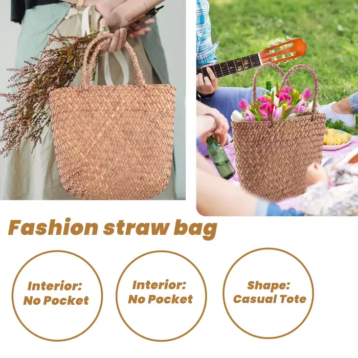 Sac à Main Tressé en Paille Naturelle pour Femme