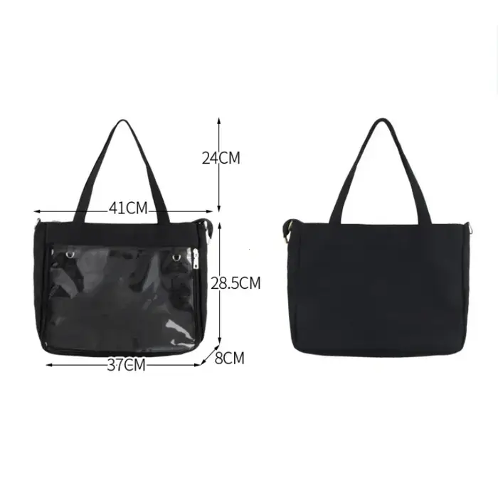 Sac à main japonais transparent pour femmes, grand sac Ita noir avec insert, sacs à main Kawaii pour filles, sacs à main à double sangles