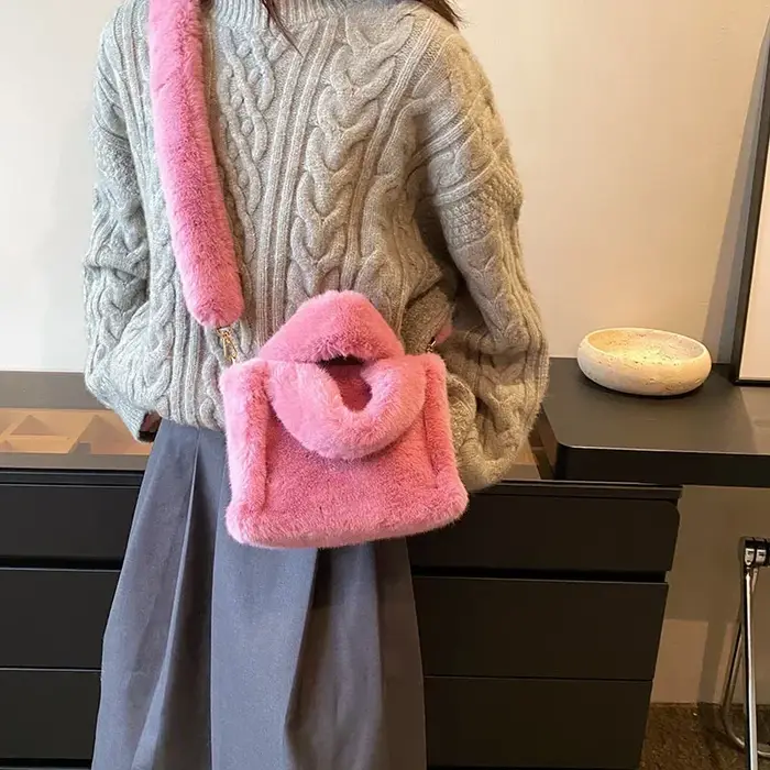 Sac à Main de Luxe en Fausse Fourrure pour Femme