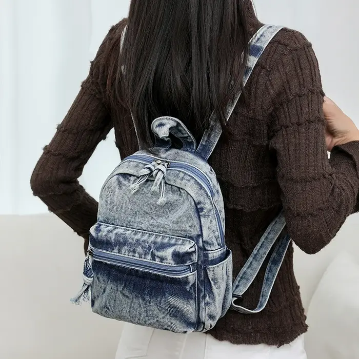 Sacs à dos en denim délavé pour femmes
