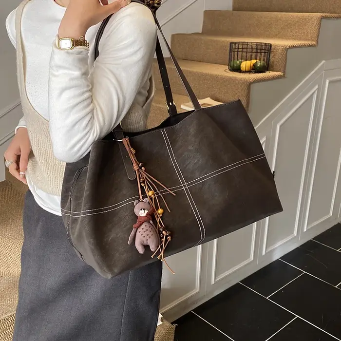 Sac à Main en cuir pour femmes mode automne hiver grand fourre-tout Boston Sac en daim souple mat dame Sac à