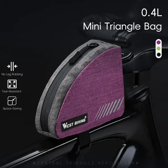 Mini sac triangulaire 0,4 l, sac de cadre de Tube supérieur léger avec bande réfléchissante pour le rangement du cyclisme, accessoire de vélo