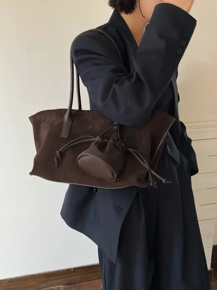 Sac fourre-tout vintage en suède grande capacité