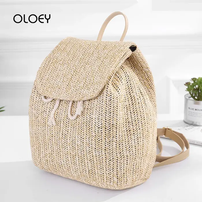 Sac à dos tissé en paille pour femmes