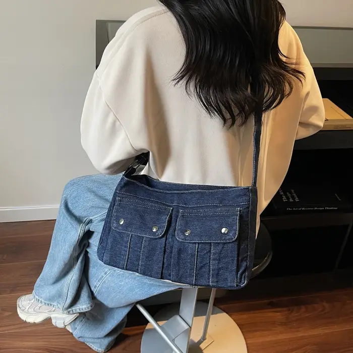 Sacs à bandoulière en Denim avec fermeture éclair