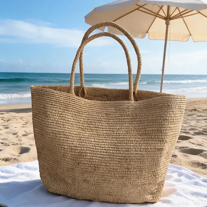 Sac fourre-tout en raphia crocheté à la main japonais, grande capacité, sac à bandoulière d'été, sac de plage vintage bohème en paille tressée ajourée