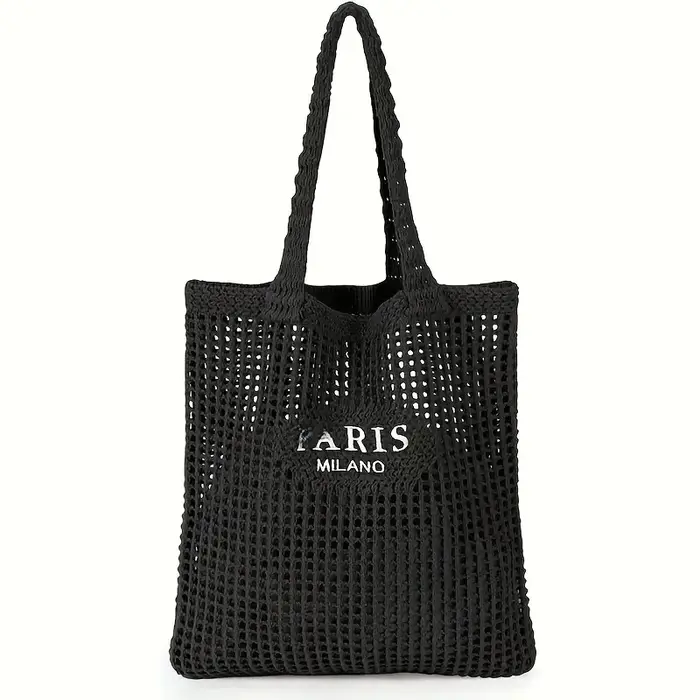 Sac de plage artisanal à bandoulière, motif lettres ajourées, tendance, portable, à poignée unique, 