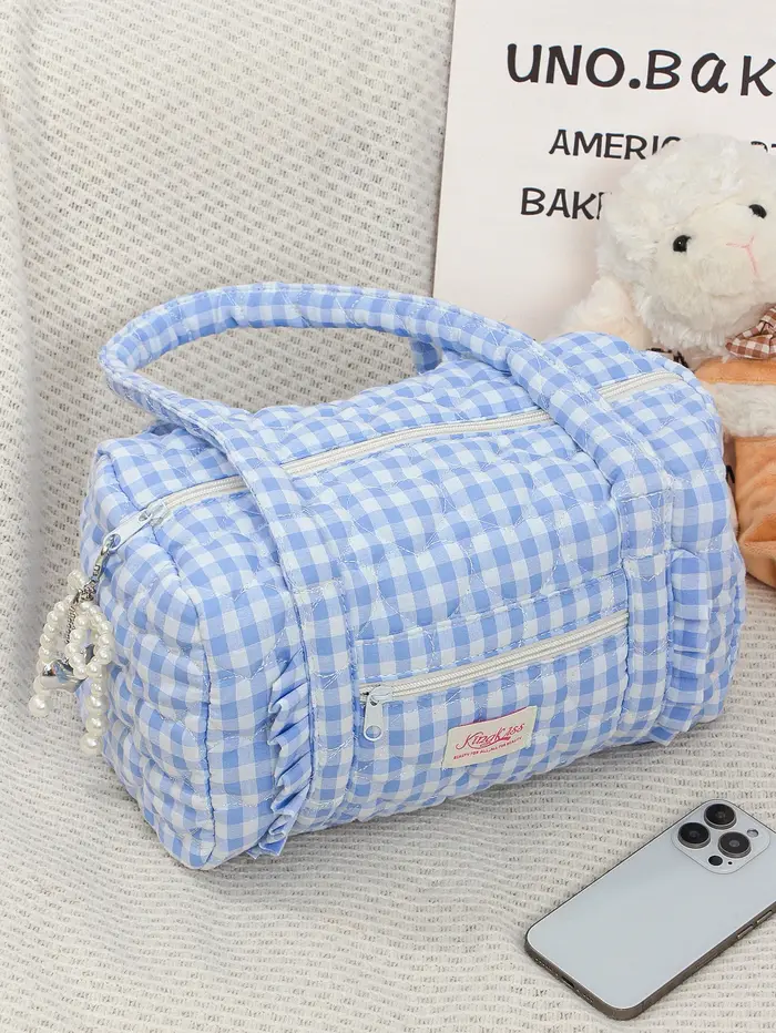Sac de voyage à carreaux bleus