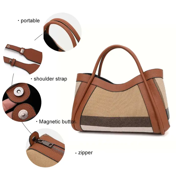 Aidrani Nouveau sac à main rétro à carreaux pour femme, sac de luxe de grande capacité, sac en toile