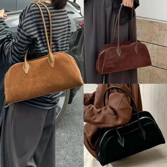Boston-Sac en daim marron café pour femme