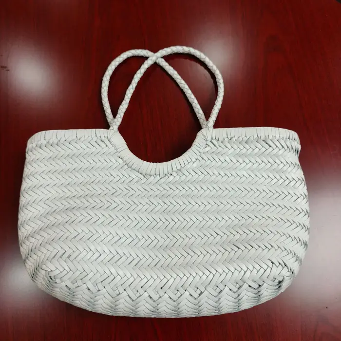 Sac fourre-tout en cuir véritable tressé à la main pour femme